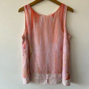 Apt 9 Sleeveless Blouse Pink Womens Large Pink Flowy Lined Art to Wear Keyhole